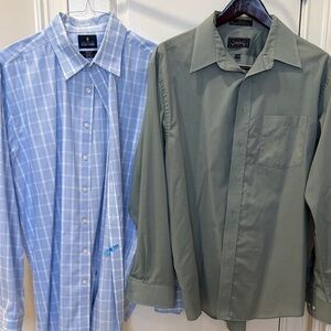 Stafford Light Blue Plaid and Olive Green Men's Shirts